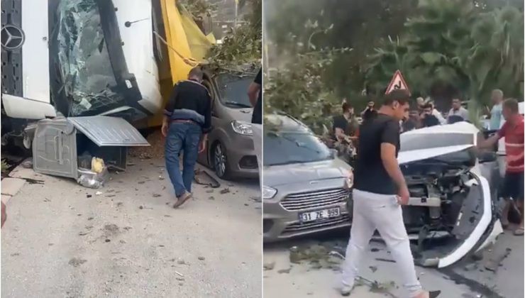 freni patlayan kamyon 9 araca çarptı: 5 yaralı